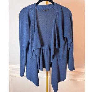 Eileen Fisher Blue Cozy Viscose Stretch Knit Open Front Cardigan Med